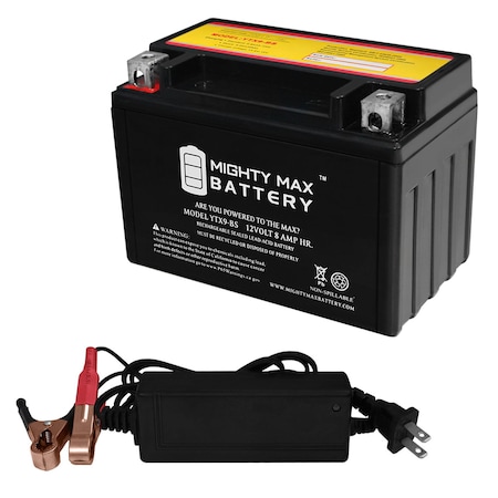 YTX9-BS Replacement Battery Compatible With Power Max YTX9-BS With 12V 2Amp Charger